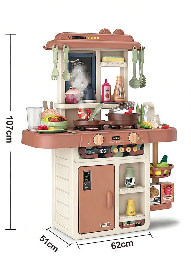 107cm High Kids Kitchen Playset 55pcs Pretend Play Toy Kitchen Set Kitchen Toys with Realistic Lights&Sounds Simulation of Spray and Play Sink Chef Pretend Play Set  Kitchen Cooking playset Educational Cooking Toy for Boys and Girls 3+ Years Old - Image 2